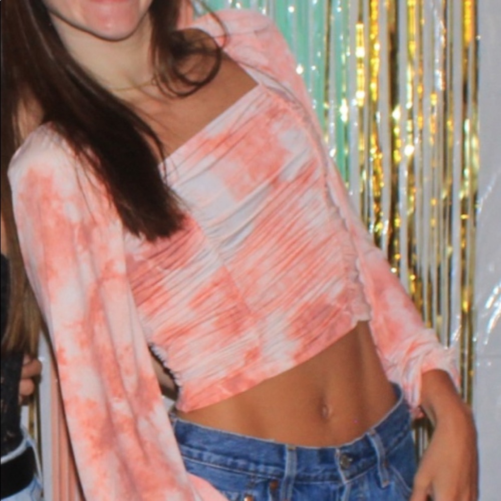 Orange and white tie dye long sleeve crop top